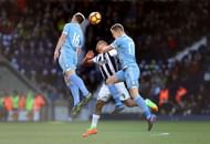 WEST BROMWICH, ENGLAND - FEBRUARY 04:  Jose Salomon Rondon (C) of West Bromwich Albion competes for the ball against Charlie Adam (L) and Ryan Shawcross (R) of Stoke City during the Premier League match between West Bromwich Albion and Stoke City at The Hawthorns on February 4, 2017 in West Bromwich, England.  (Photo by Mark Thompson/Getty Images)